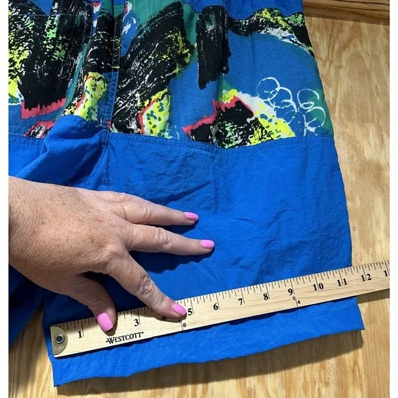Vintage 90s OP Ocean Pacific Blue Neon Graphic Swim Trunk Shorts NOS Size Medium